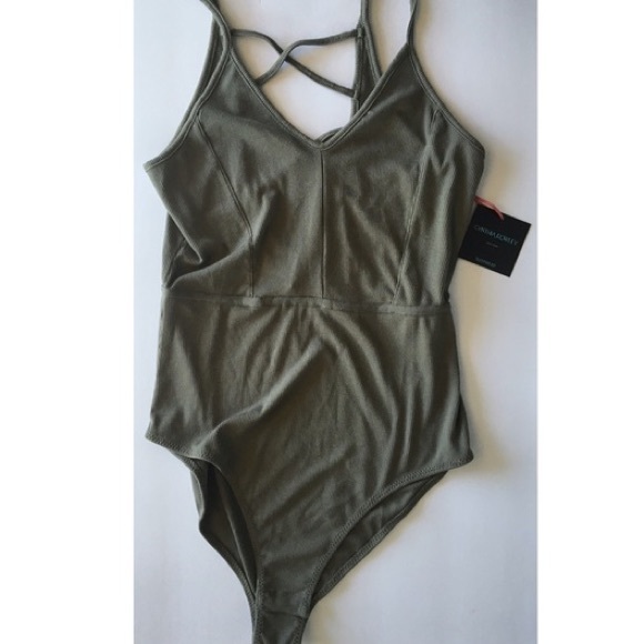 Olive Criss Cross Back Bodysuit - Picture 1 of 6